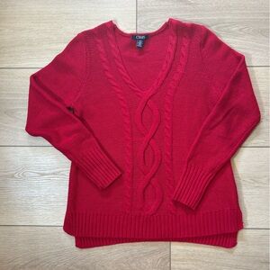 Chaps‎ Red ♥️ V neck cable sweater Medium